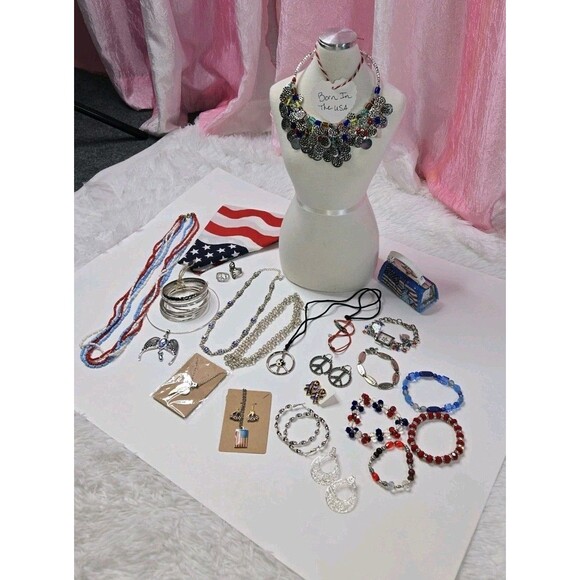 Jewelry Lot Patriotic Flag USA Theme Clean Curated Bundle Free Gift - Picture 1 of 16